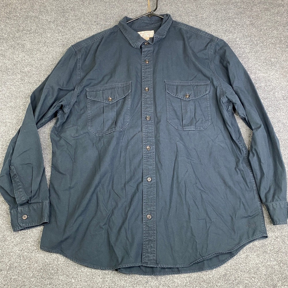 VTG Filson Mens 2XL Navy Blue Cotton Twill Button Down Long Sleeve Work Shirt